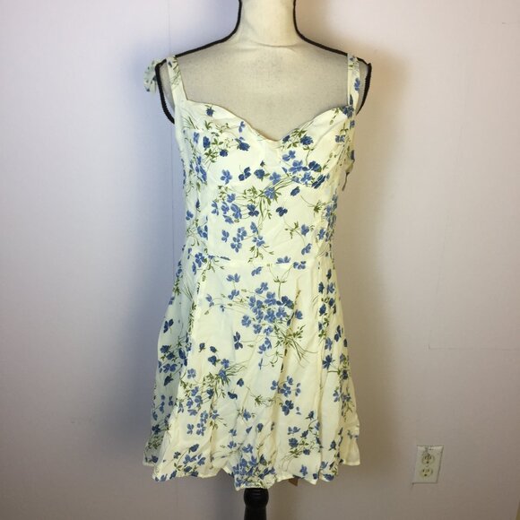 New! Reformation Niara Mini Dress Sz 12 Womans Ivory Clarita Blue Floral Print - Picture 2 of 15